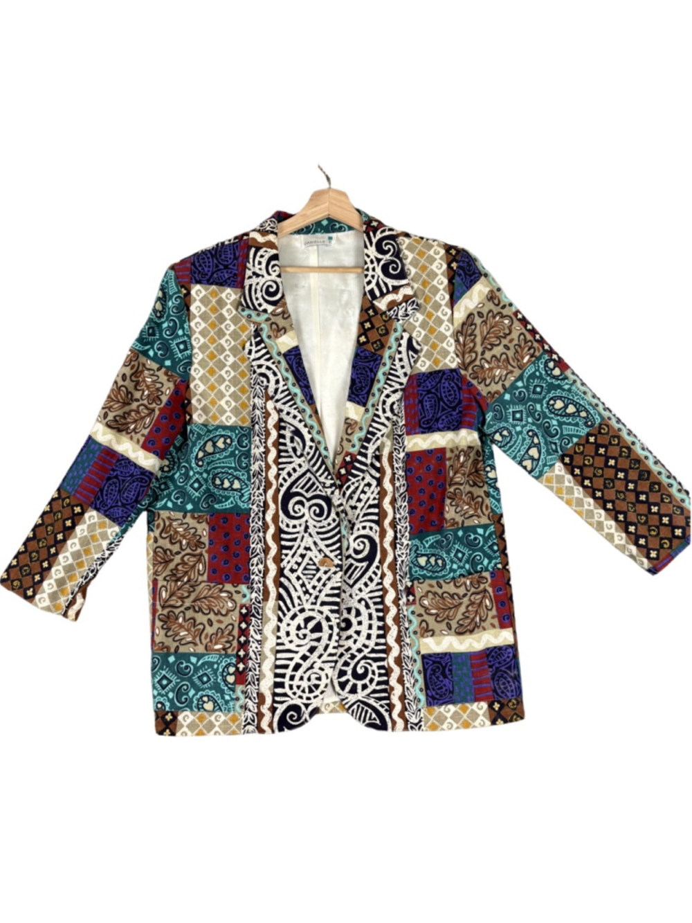 Vintage Danielle B Patchwork Blazer Womens Large Artsy Boho Jacket
